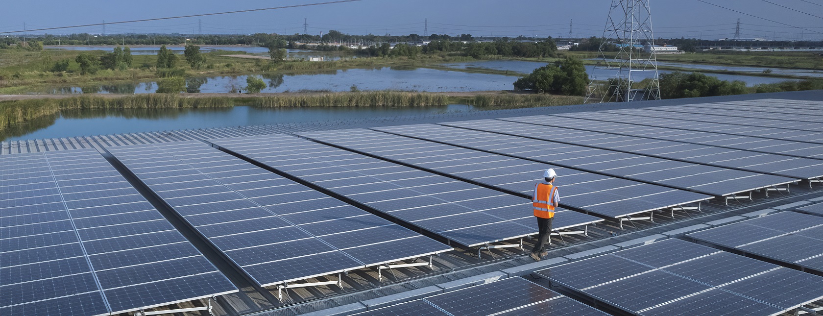 Engineers check and install solar panels